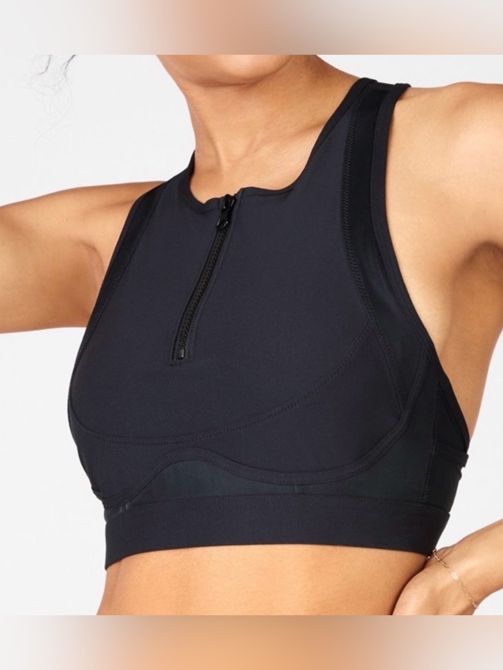 Fabletics Blare Zip Front High Impact Sports Crop Bra Black Size Small